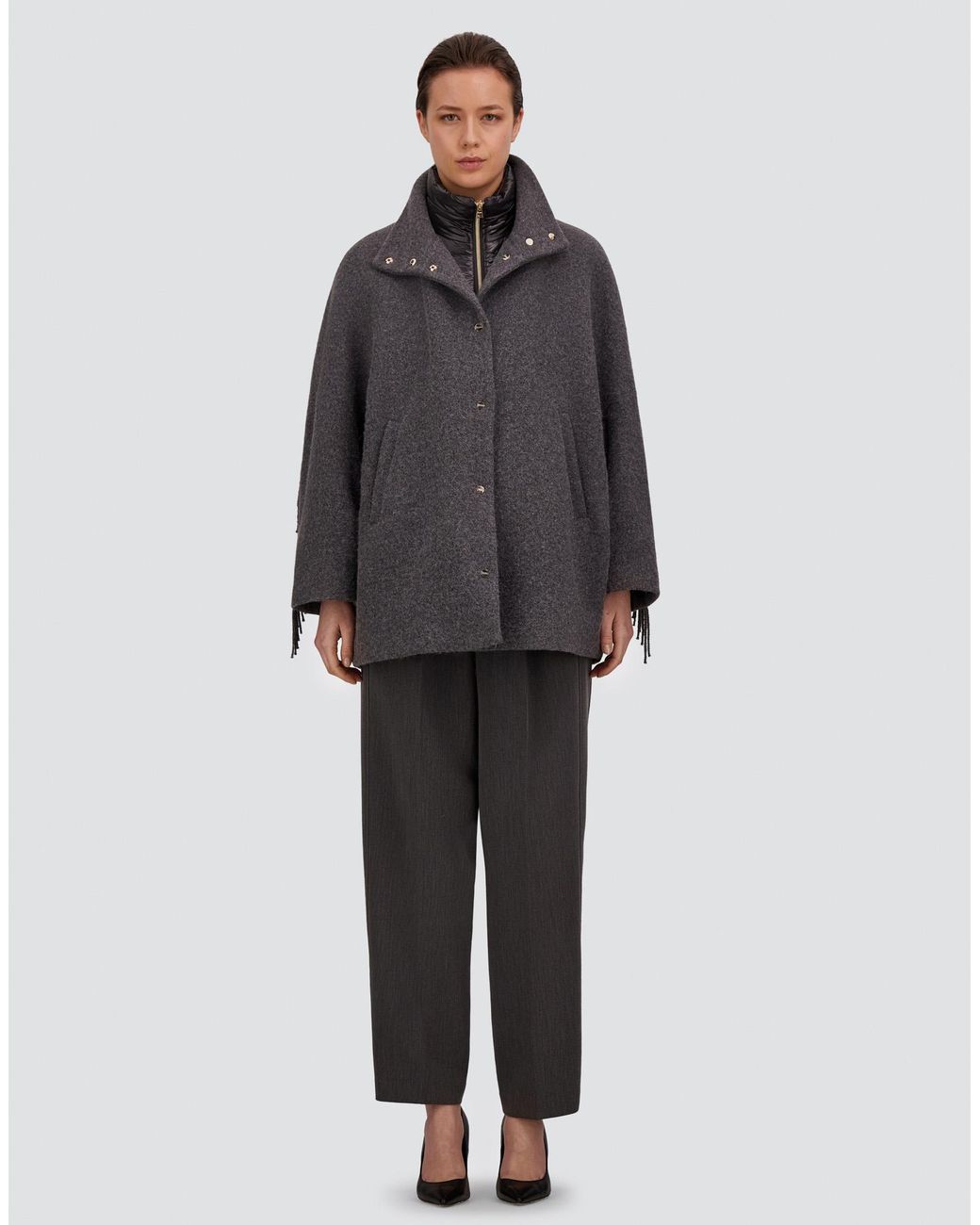 Herno Gray Alpaca Jacket With Fringing And Nylon Ultralight