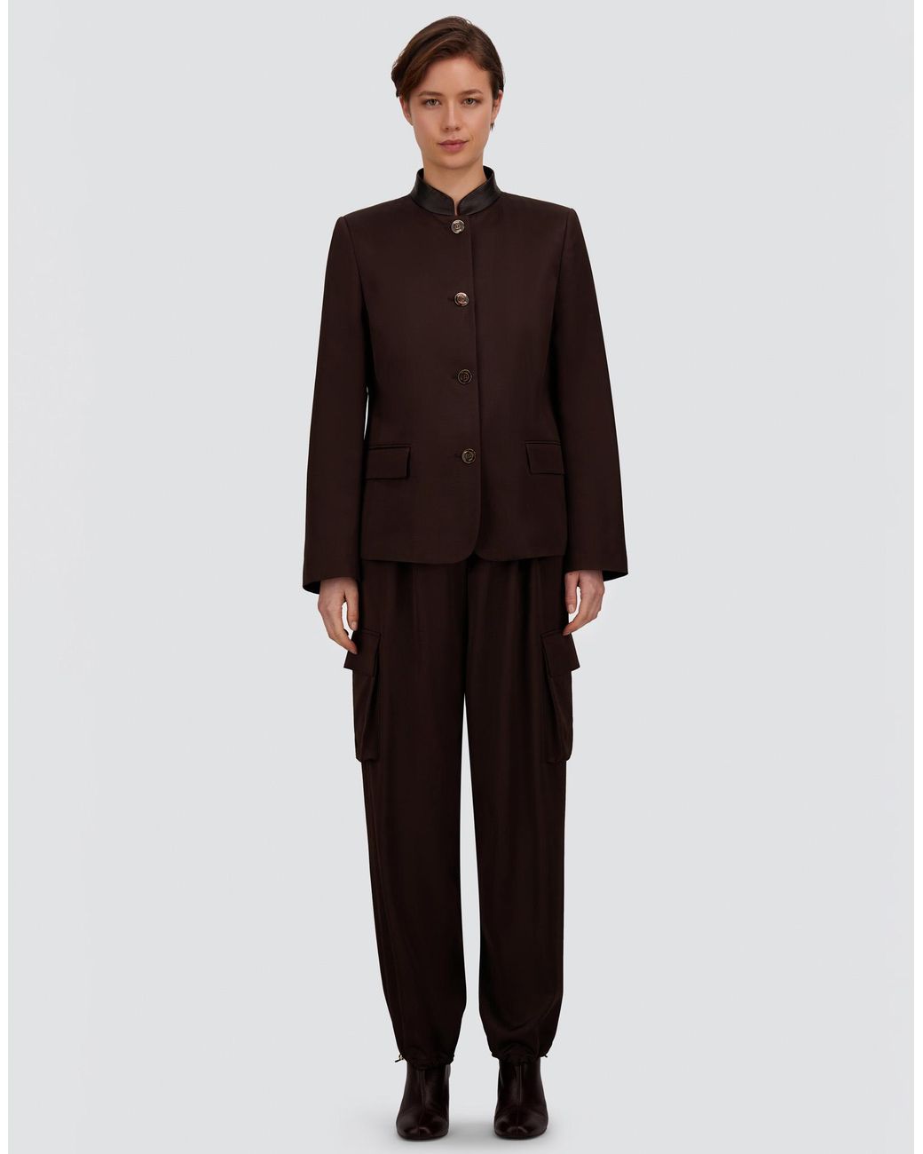 Herno Brown Viscose And Wool Satin Cargo Trousers