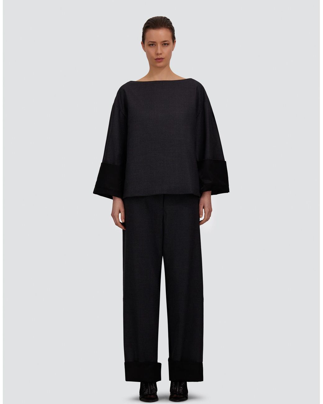 Herno Blue Wool Gabardine And Viscose Satin Trousers