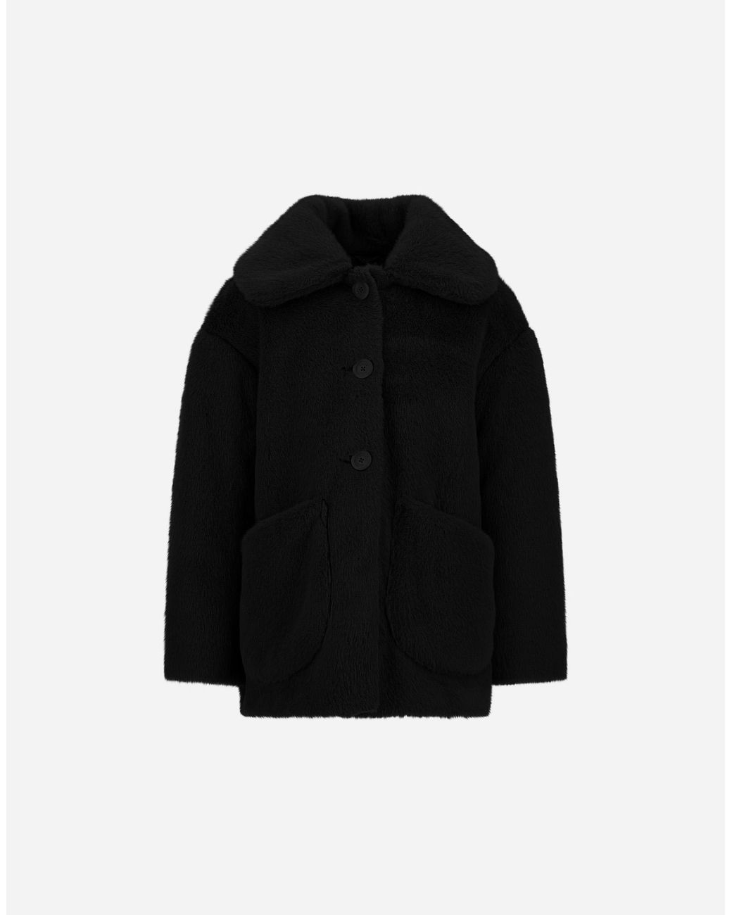 Herno Black Beaver-Effect Fur-Touch Coat