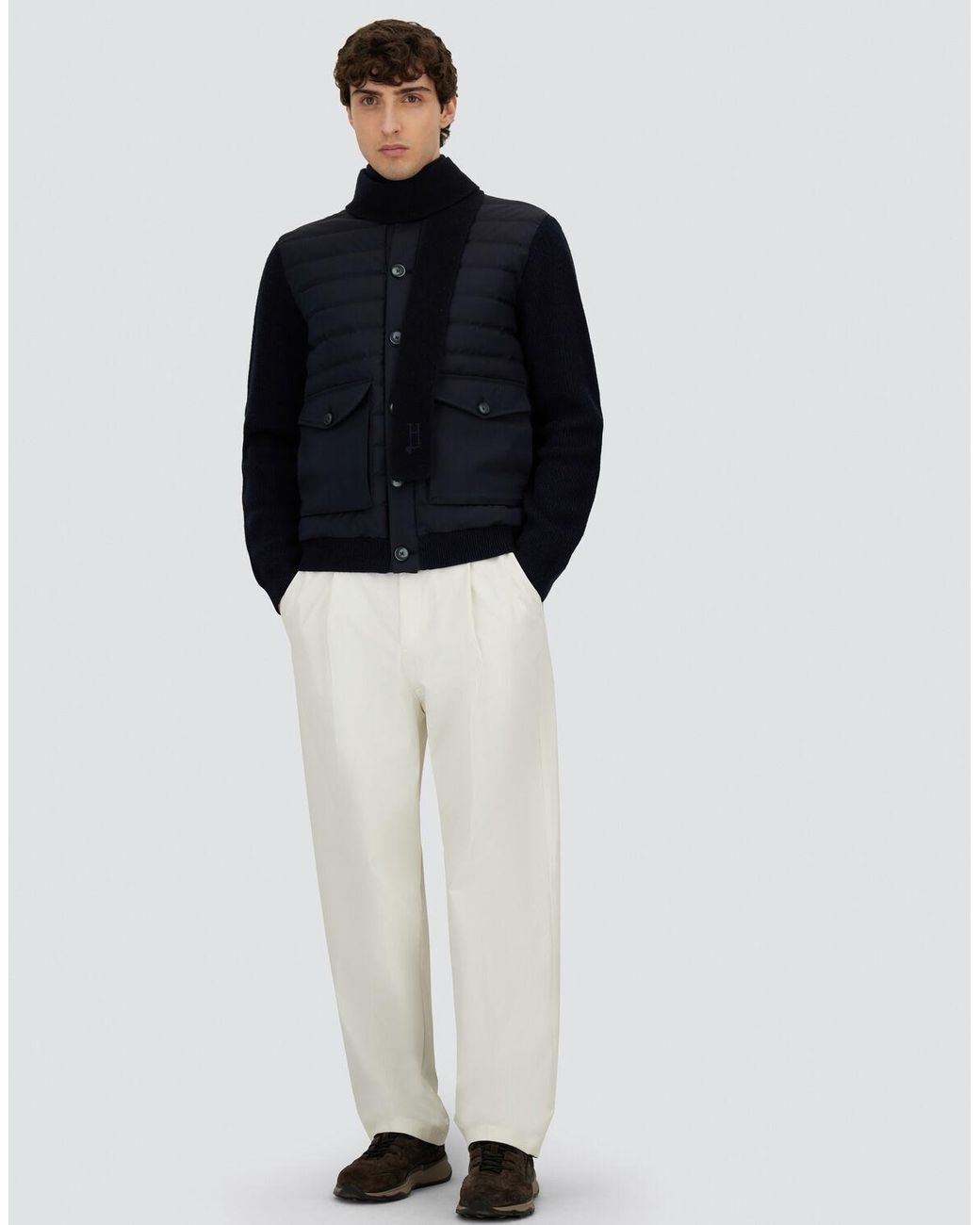 Herno Blue Ribbed Merino Wool G.7 And Polished Smooth Wool Jacket for men