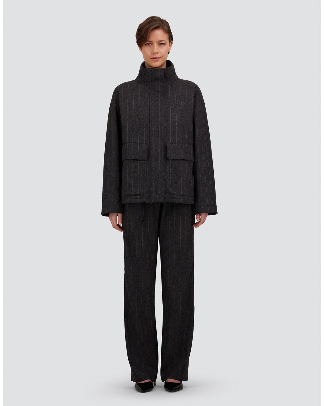 Herno Gray Pinstriped Stretch Wool Trousers