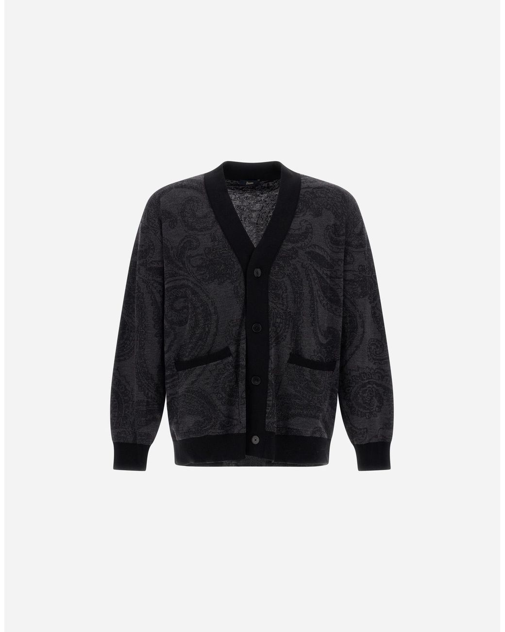 Herno Blue Wool Jacquard Cardigan With Paisley Motif for men
