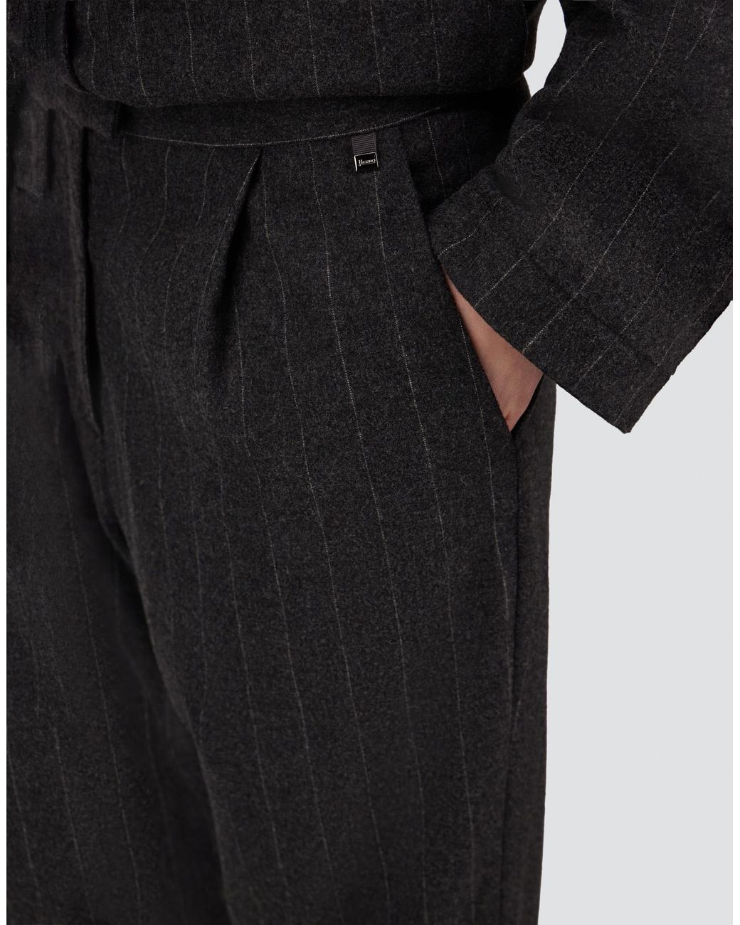 Herno Gray Pinstriped Stretch Wool Trousers