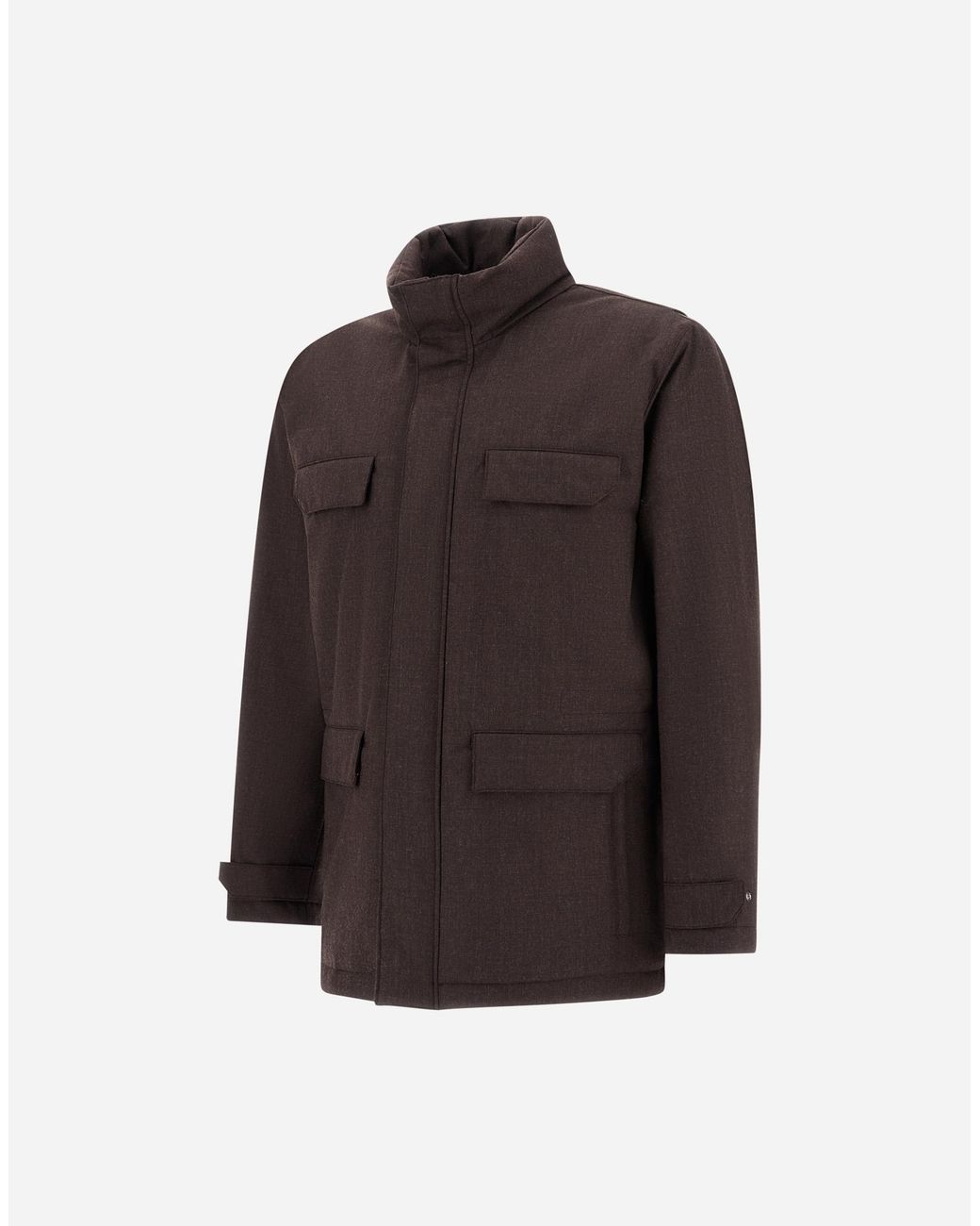 Herno Brown Flannel Field Jacket With Waterproof Membrane for men