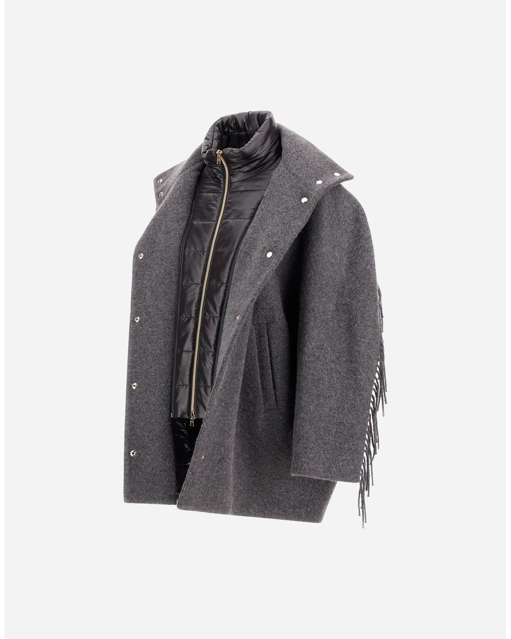 Herno Gray Alpaca Jacket With Fringing And Nylon Ultralight