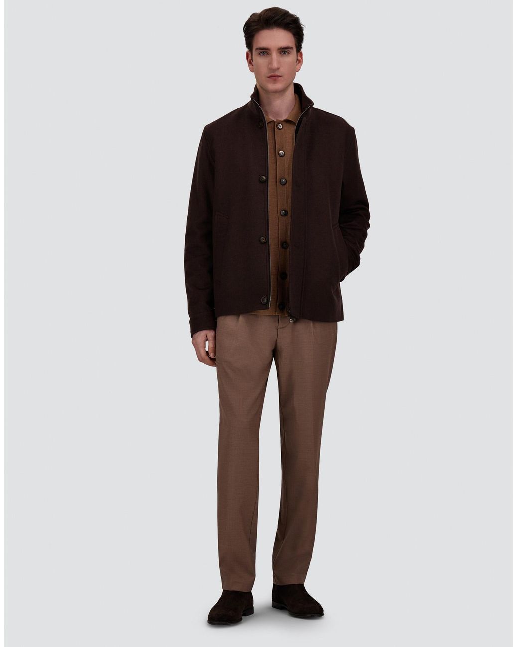 Herno Brown Merino Wool Cardigan for men