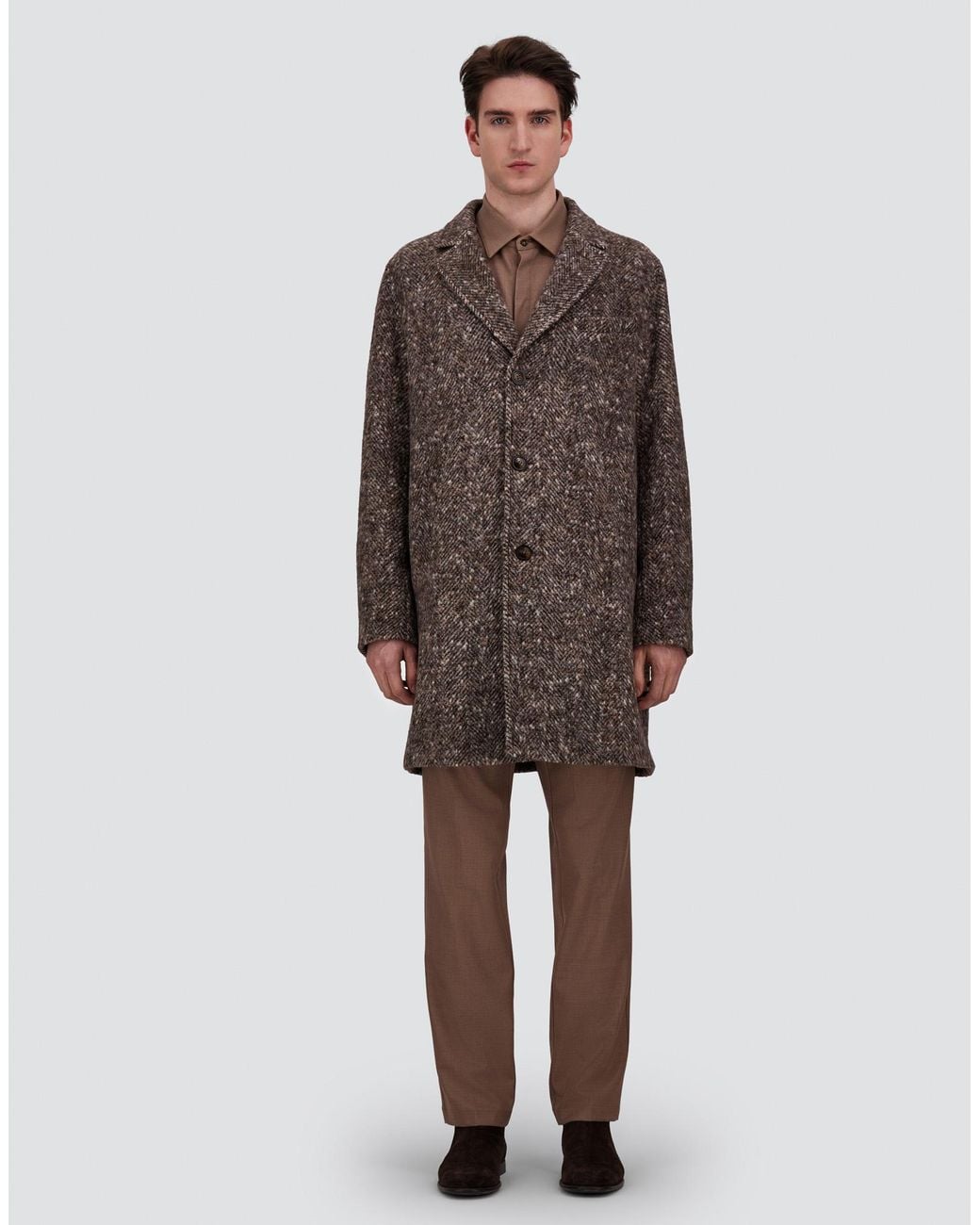 Herno Brown Alpaca, Wool Herringbone And Suede Effect Coat for men
