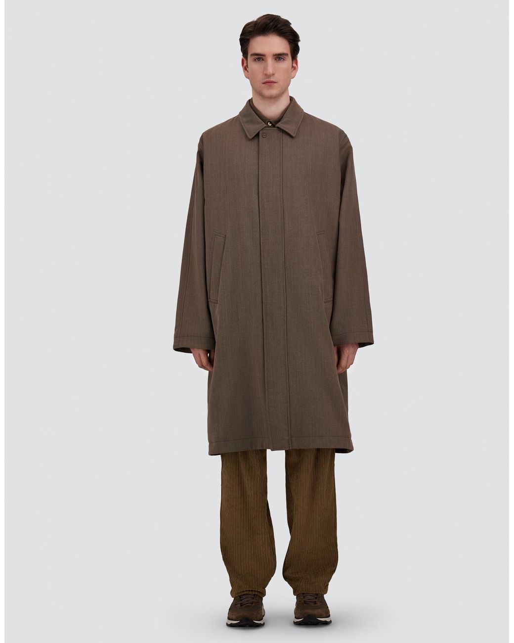 Herno Brown Vintage-Effect Wool-Blend Raincoat for men