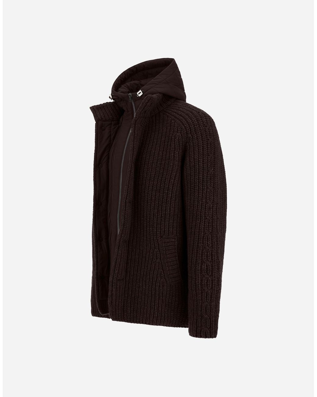 Herno Brown Wool Jacket With Raised Texture And Cable-Knit Detailing for men