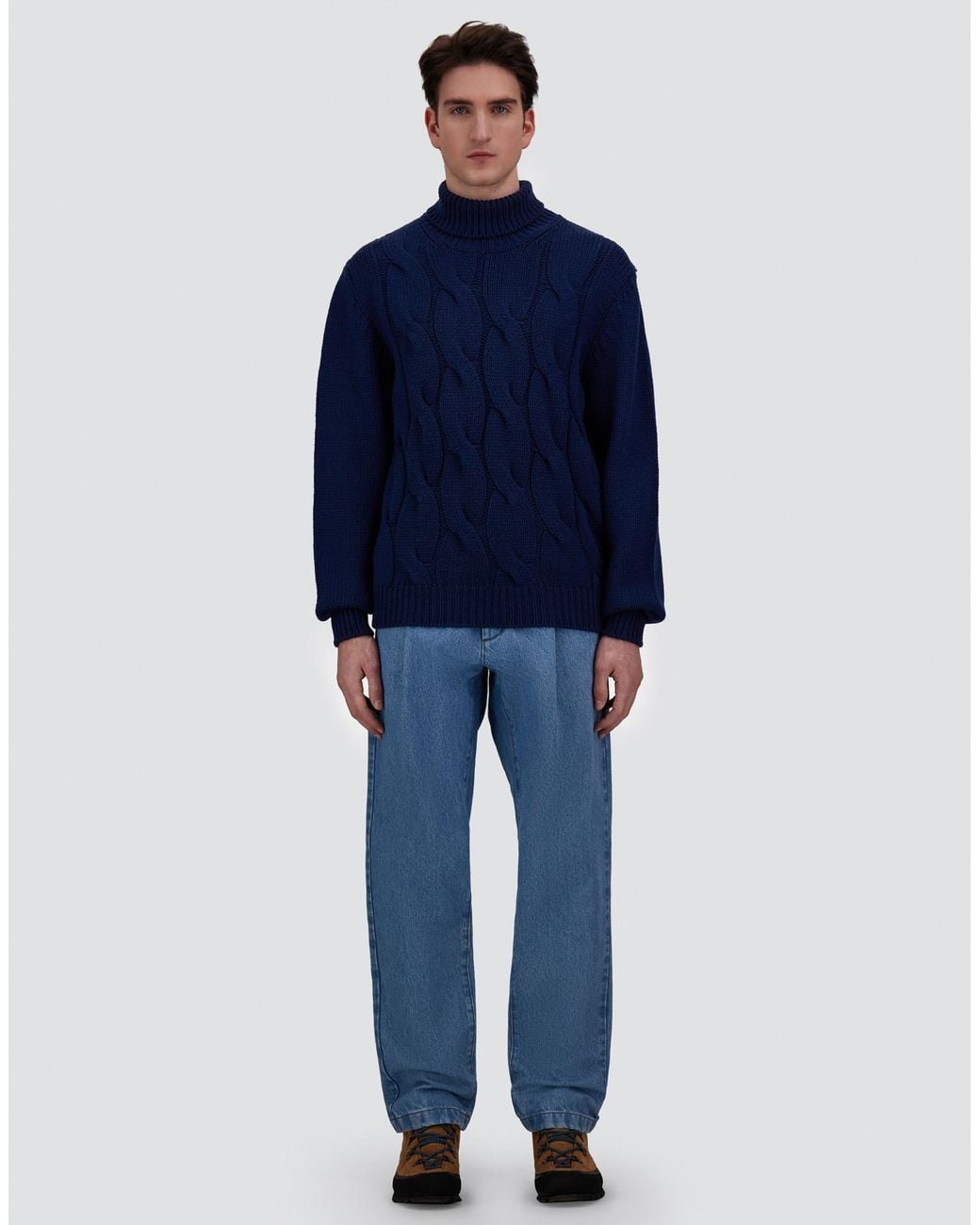 Herno Blue Pleated Denim Trousers for men
