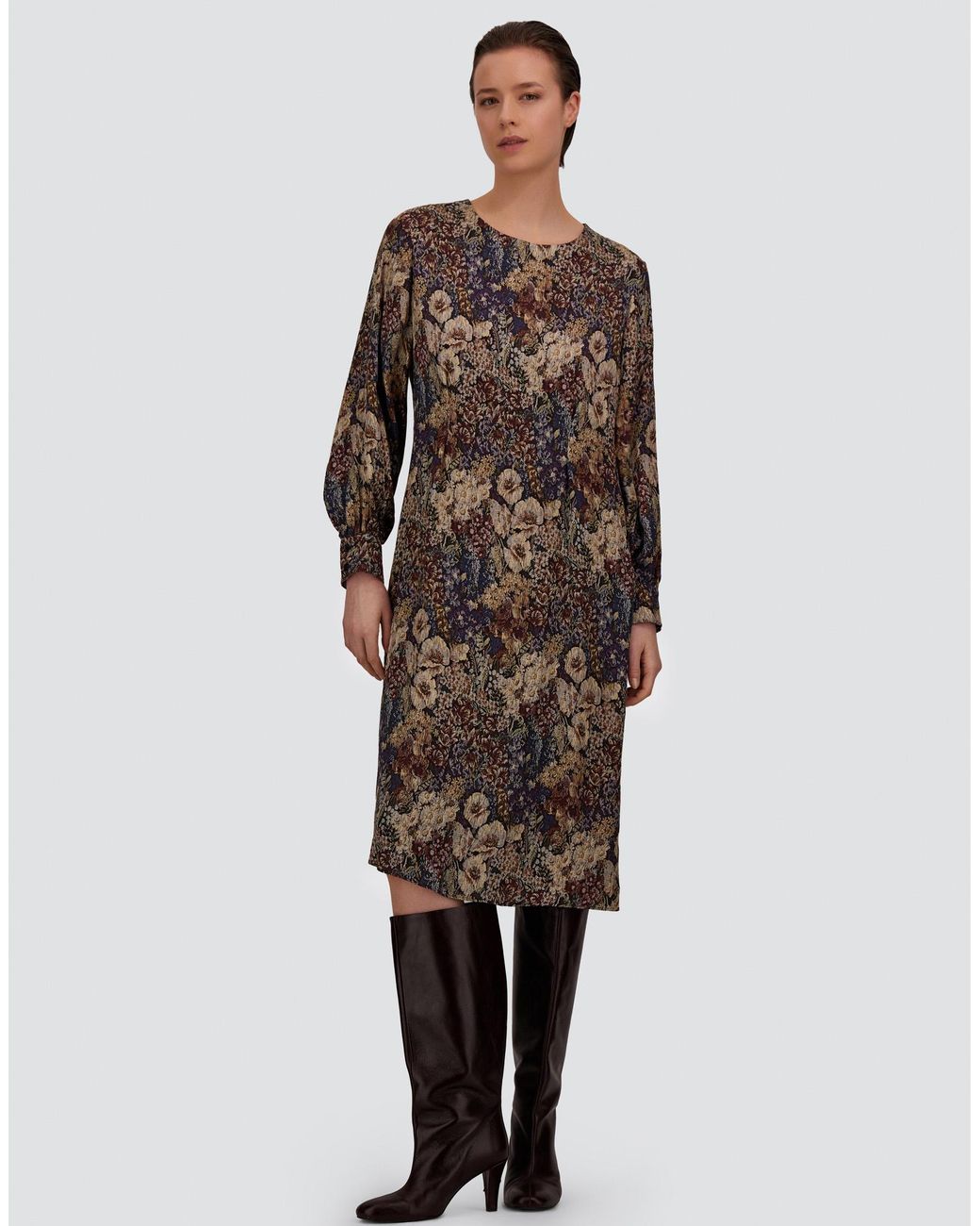 Herno Blue Satin Dress With Floral Print