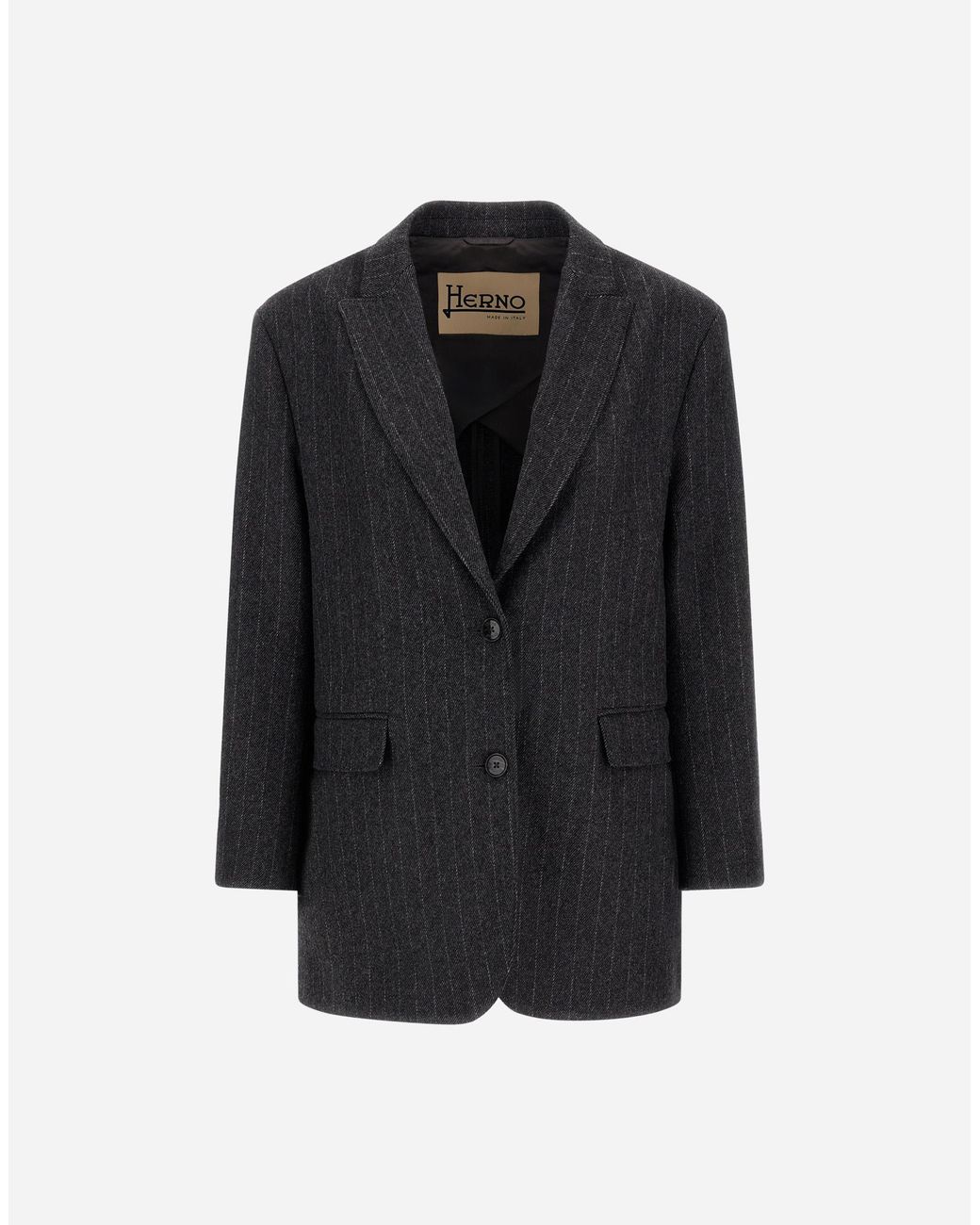 Herno Black Wool Cloth Blazer With Pinstripe Pattern