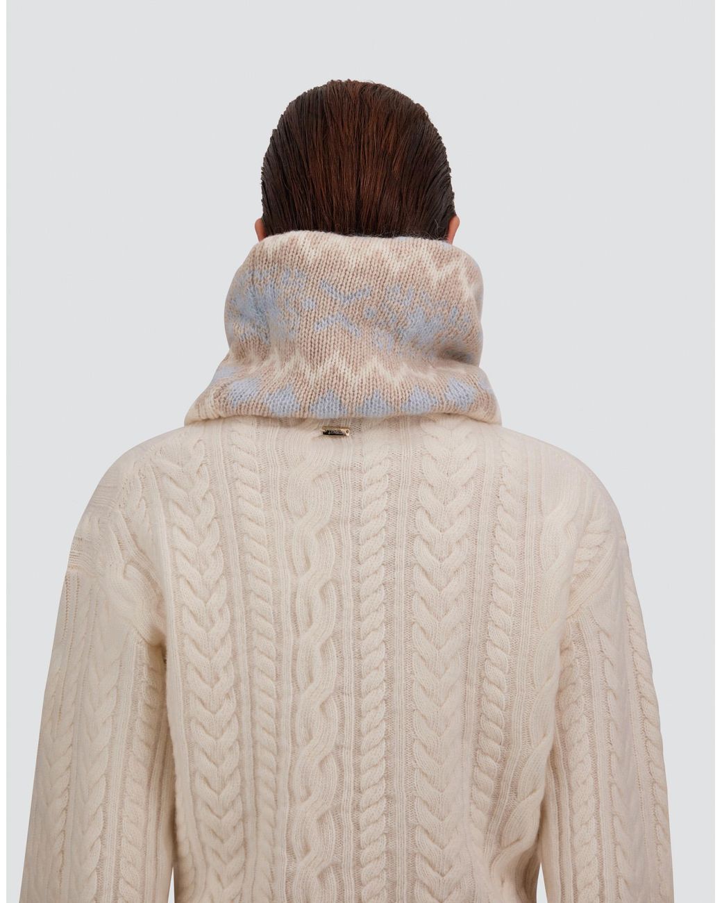 Herno Gray Mohair Neck Warmer With Norwegian Pattern