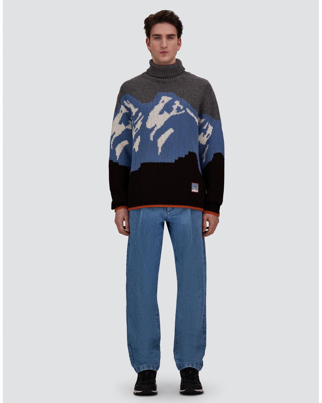 Herno Blue Wool Jacquard Roll-Neck Jumper With Graphic Motif for men