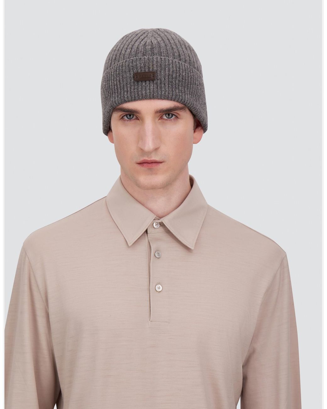Herno Gray Ribbed Wool Beanie for men