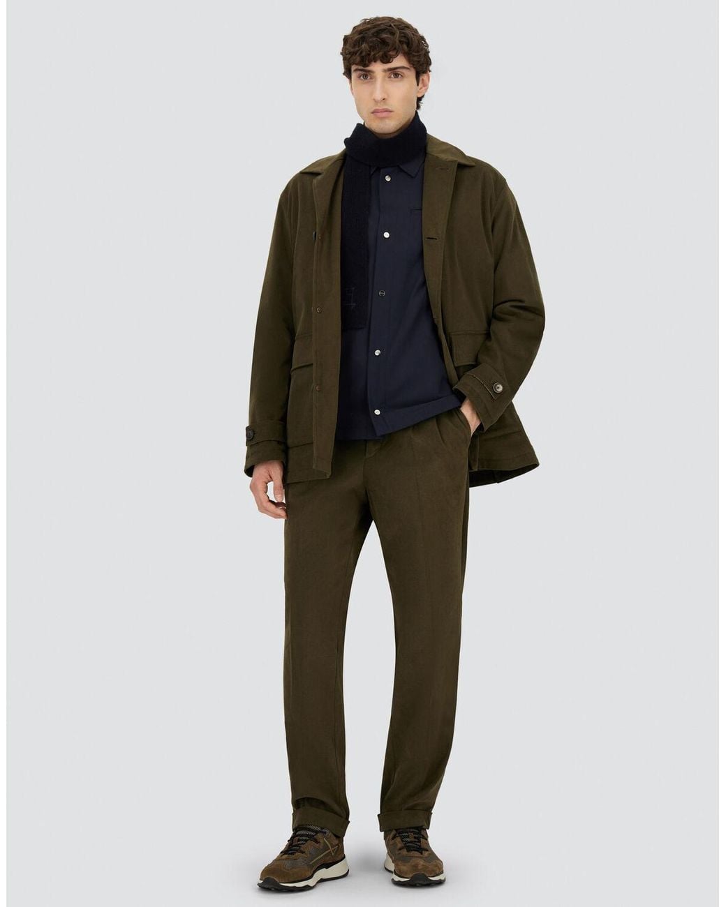 Herno Green Stretch Cotton Velvet And Monogram Shacket for men