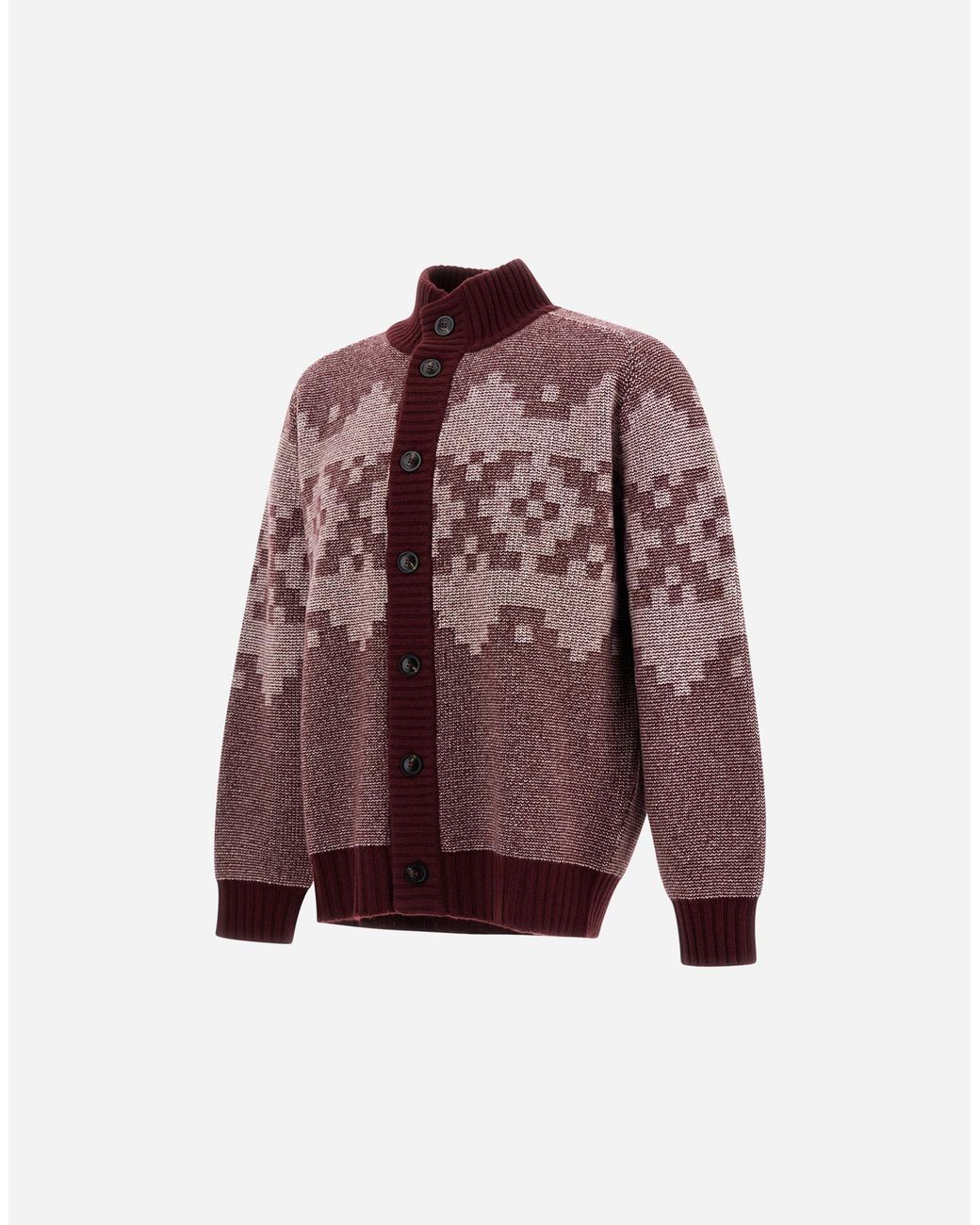 Herno Purple Wool And Cashmere Cardigan With Norwegian Pattern for men