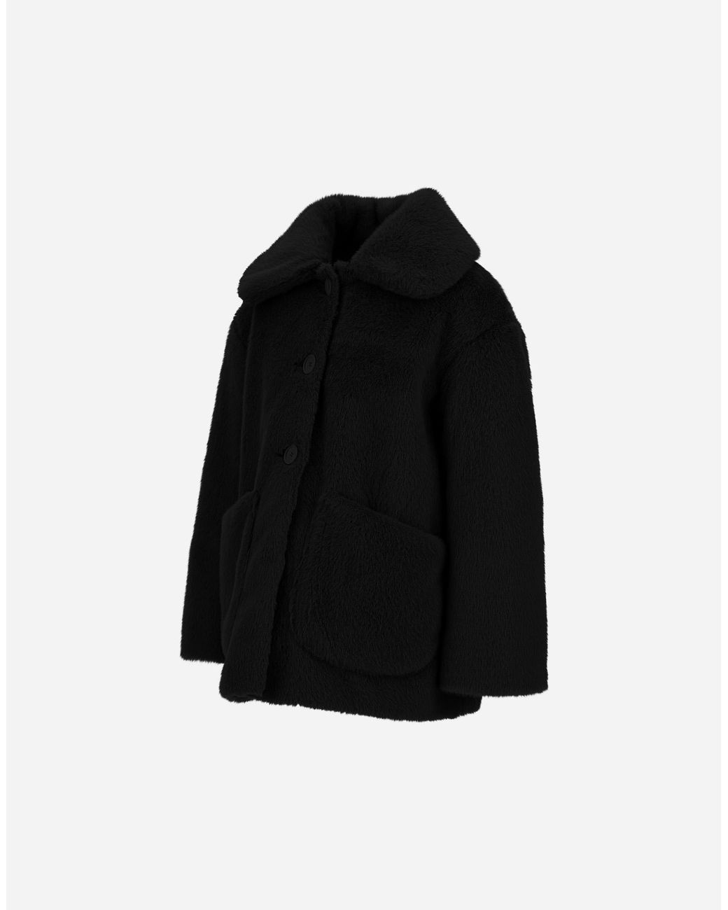 Herno Black Beaver-Effect Fur-Touch Coat
