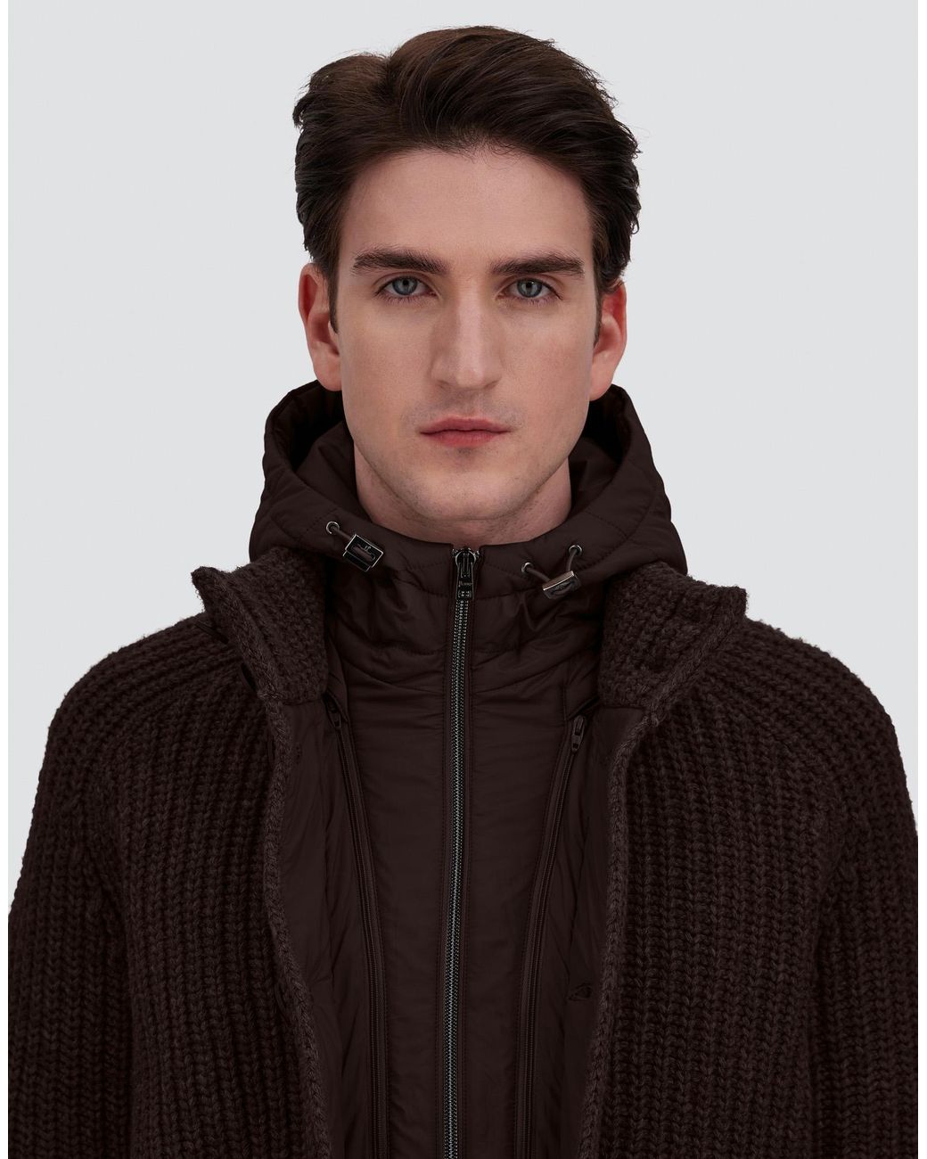Herno Brown Wool Jacket With Raised Texture And Cable-Knit Detailing for men