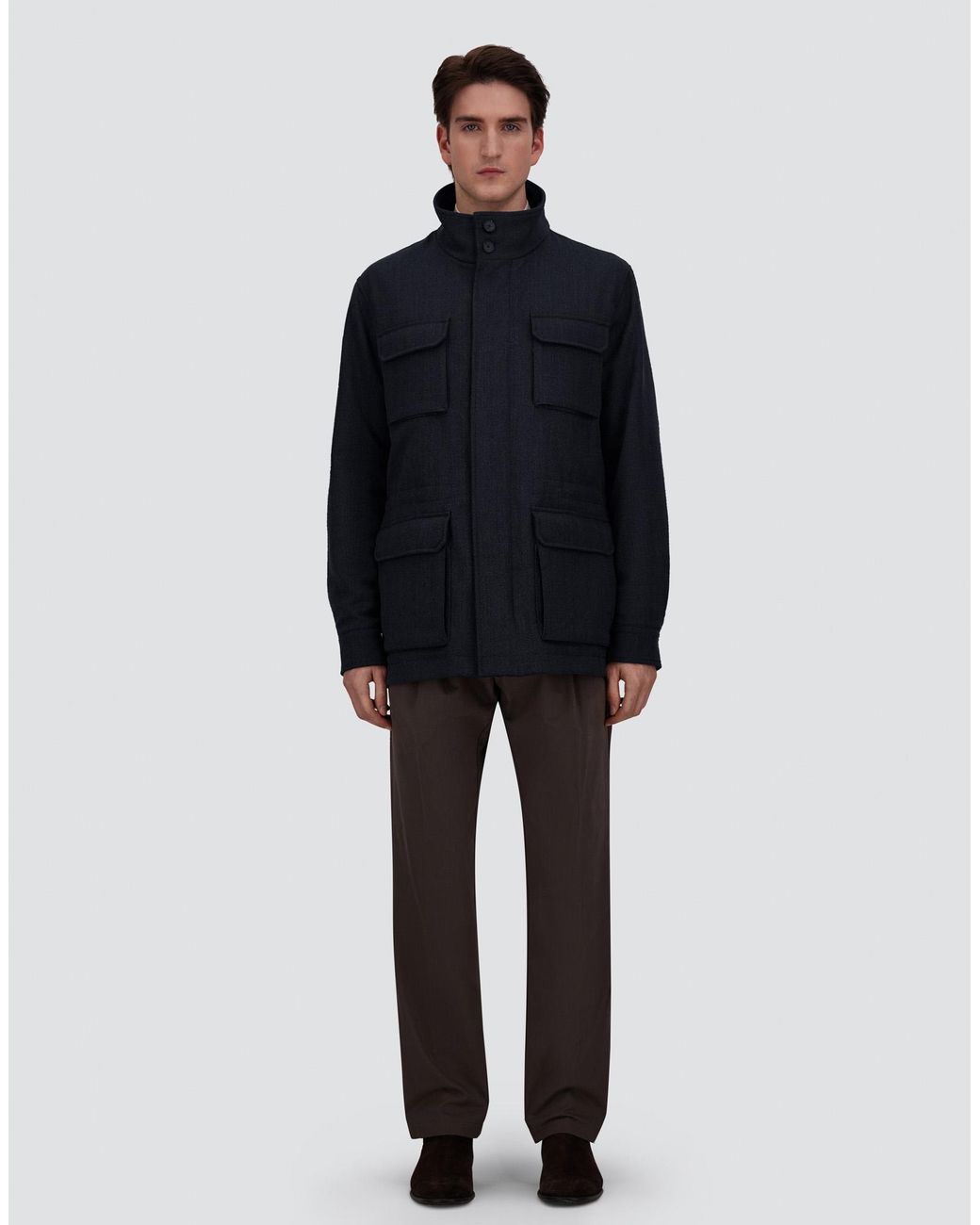 Herno Blue Vintage-Effect Wool-Blend Field Jacket for men