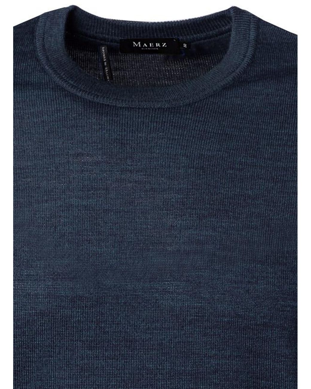 Maerz Herren Pullover Merinowolle Unifarben in Blue für Herren