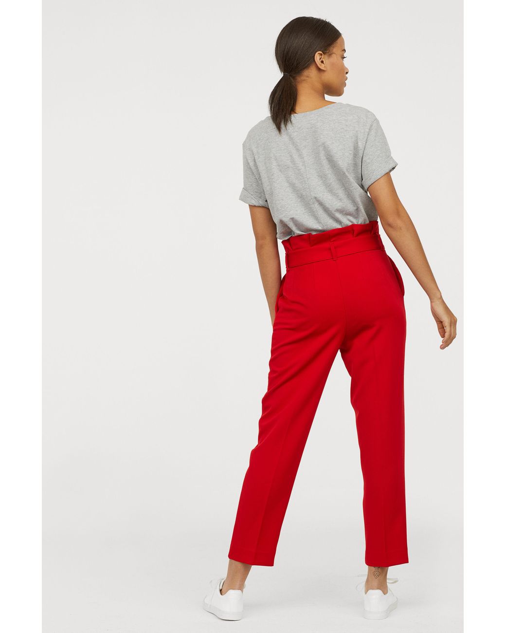 Tall Burgundy Paperbag Trousers  New Look