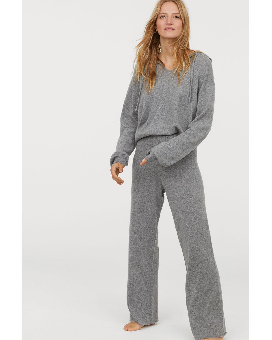 H\u0026M Wide-leg Cashmere Pants in Gray 