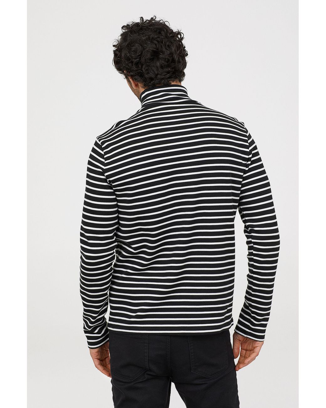 H&M Striped Turtleneck Shirt In Black For Men | Lyst