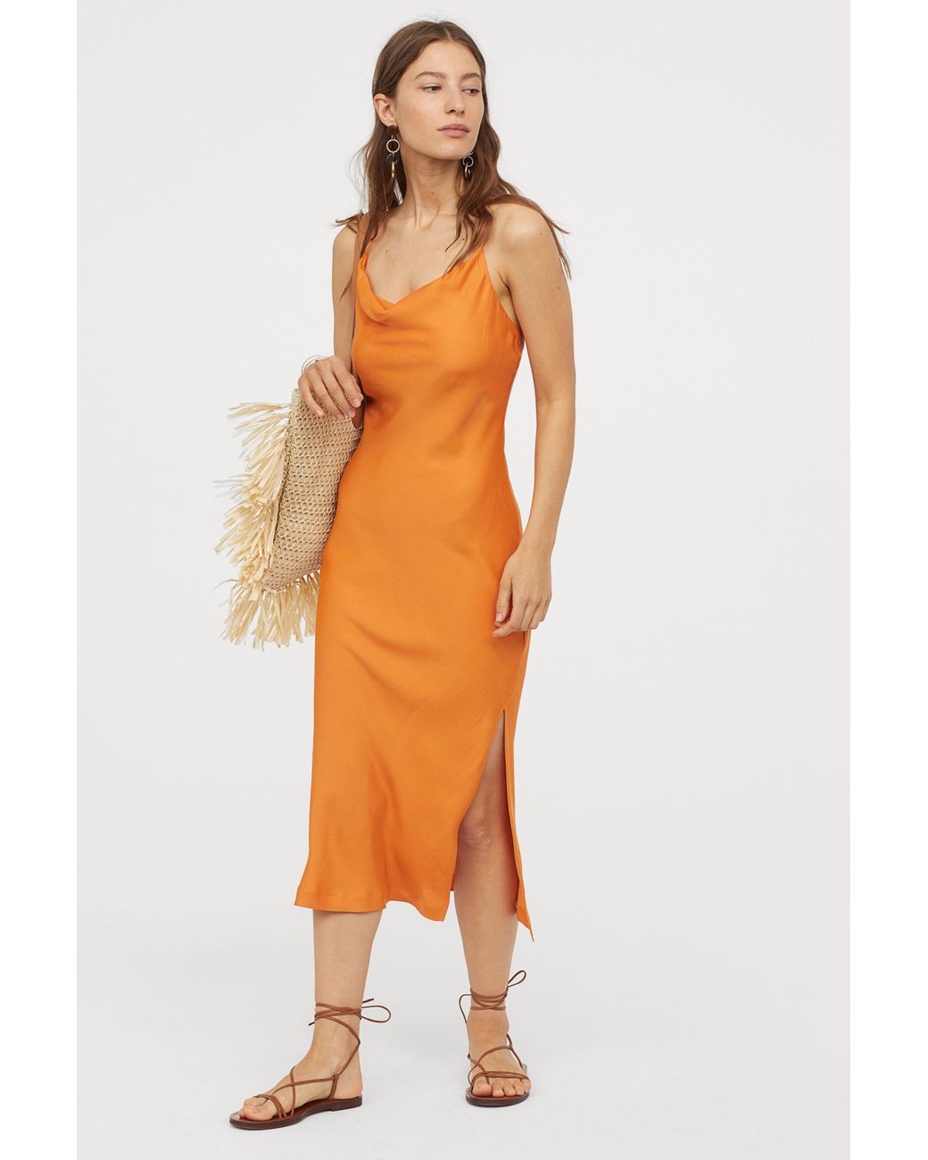 H&M Satin Dress in Orange | Lyst