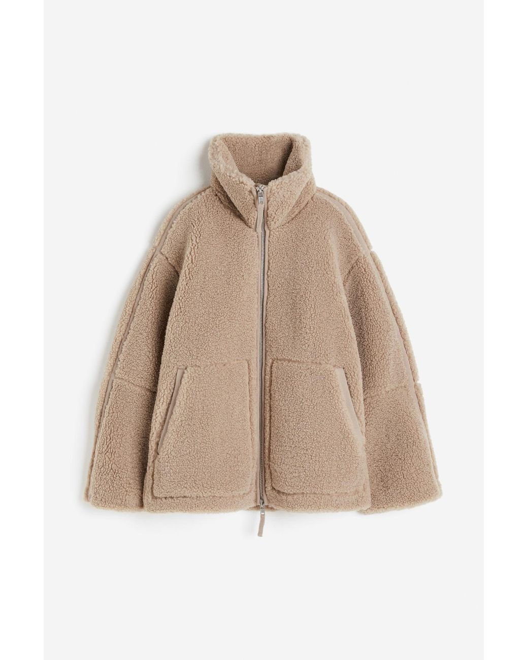 Teddy Fleece Jacke Braun Teddyjacke Mit Kapuze H&m H&M Teddyfleece-Jacke  Mit Reißverschluss In Natur Lyst DE