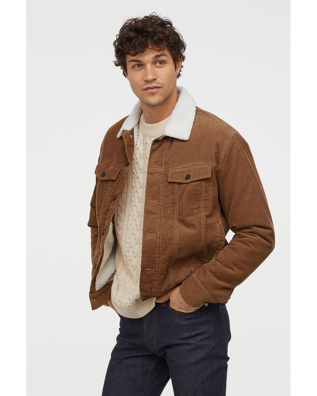 H&M Pile-lined Corduroy Jacket in Brown for Men | Lyst