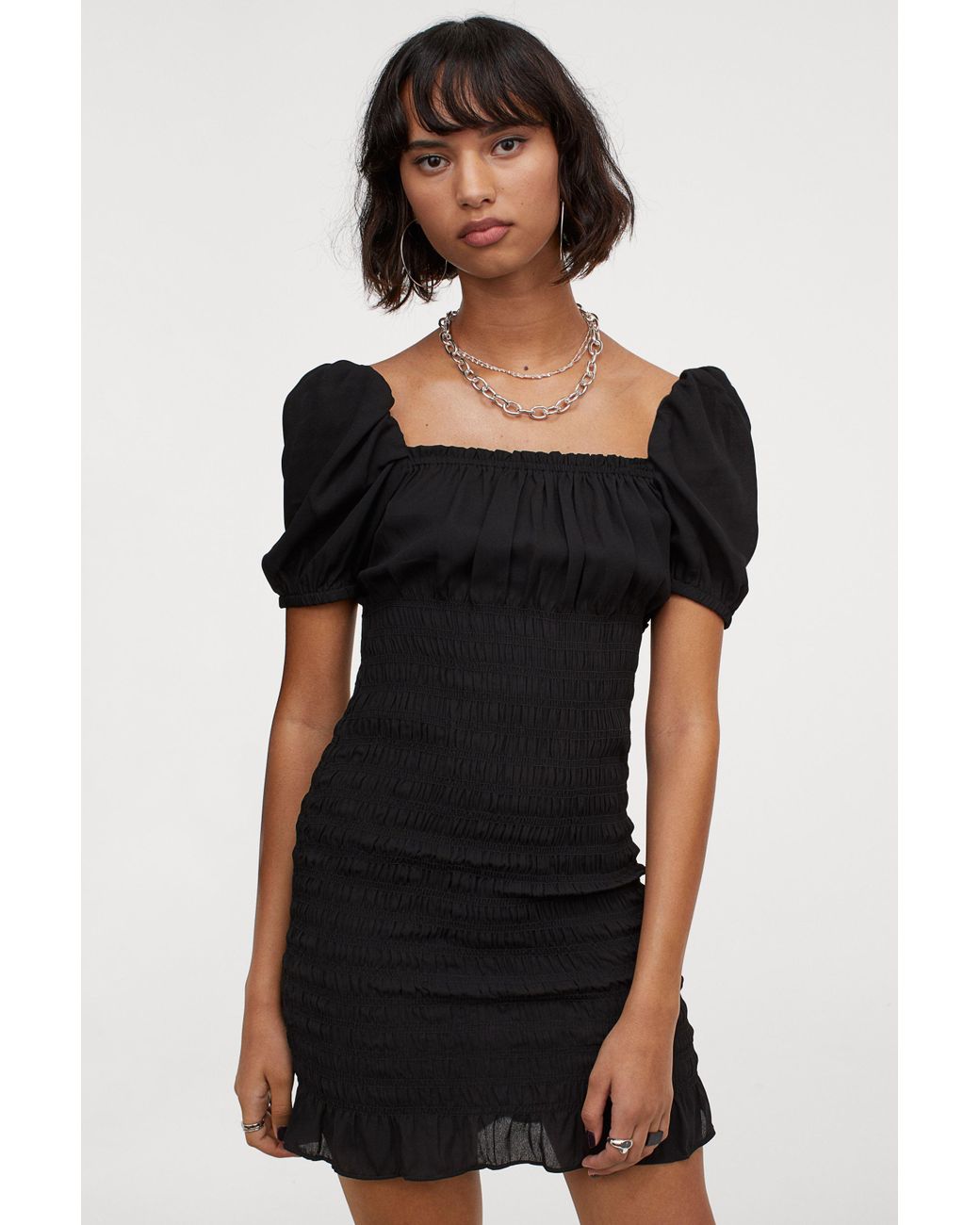 H&M Synthetic Smocked Dress in Black - Lyst