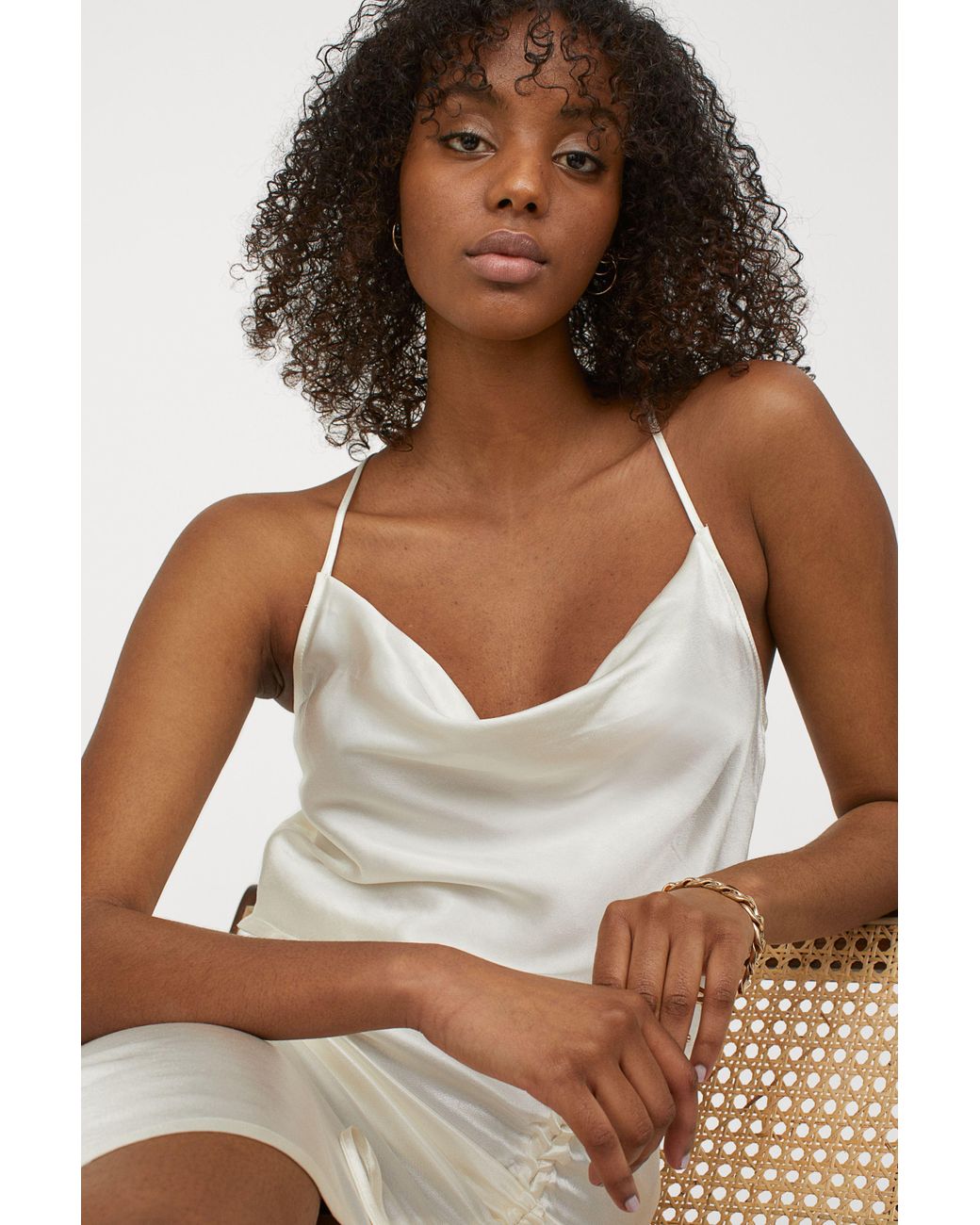 Hu0026M Cropped Satin Top in White | Lyst