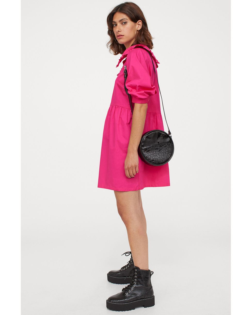 H&M Cotton Collared Poplin Dress in Cerise (Pink) - Lyst