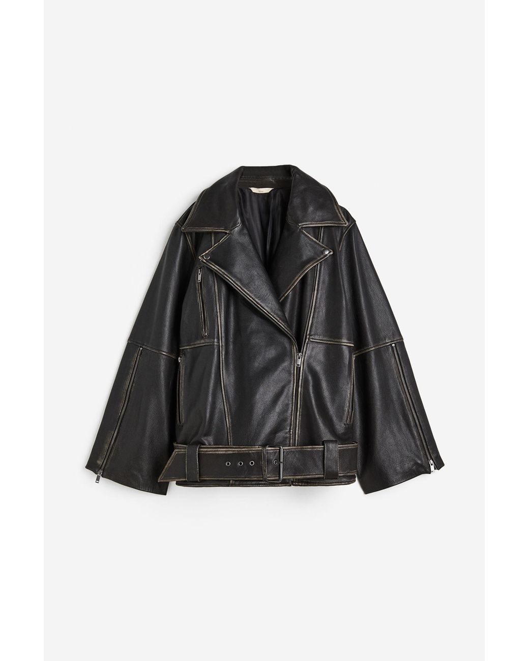 H&M Leather Biker Jacket in Black | Lyst UK