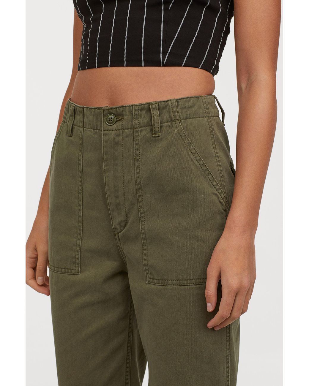 H&M Twill Cargo Trousers in Green | Lyst