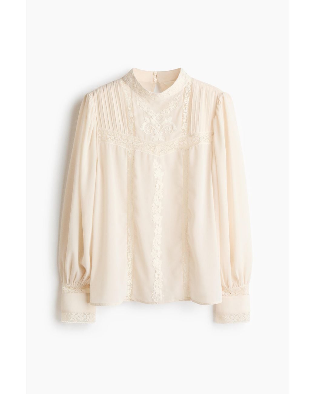 H&M White Spitzenbluse mit Puffärmeln