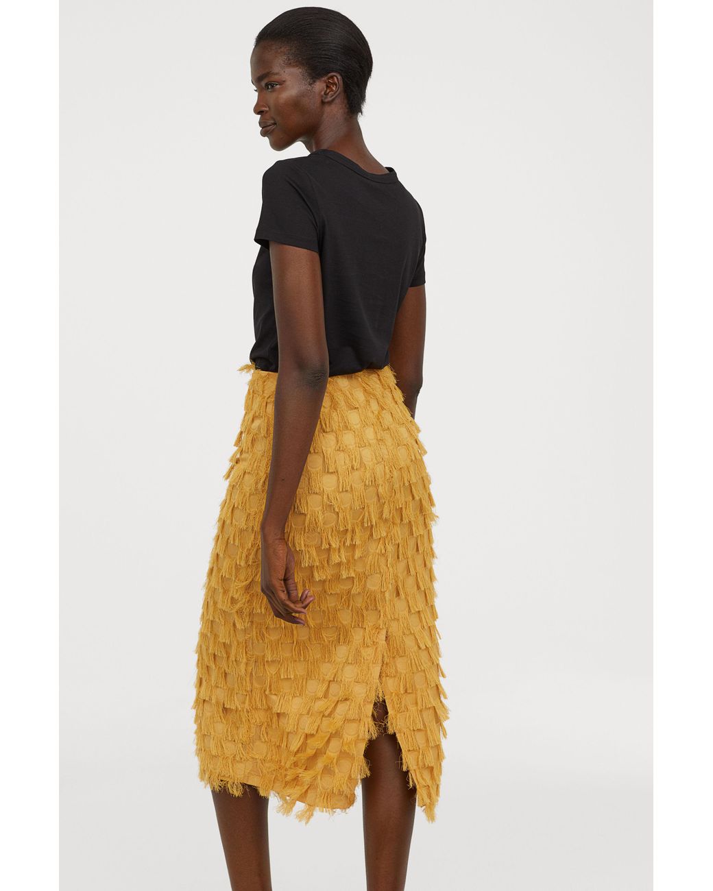 H&M Skirt With Fringe in Yellow | Lyst
