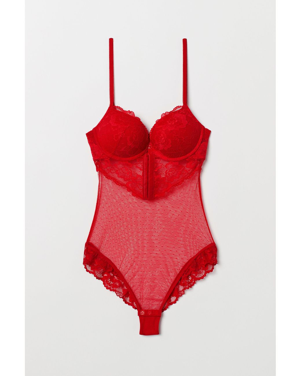 H&M Lace Super Push-up Body in Red | Lyst