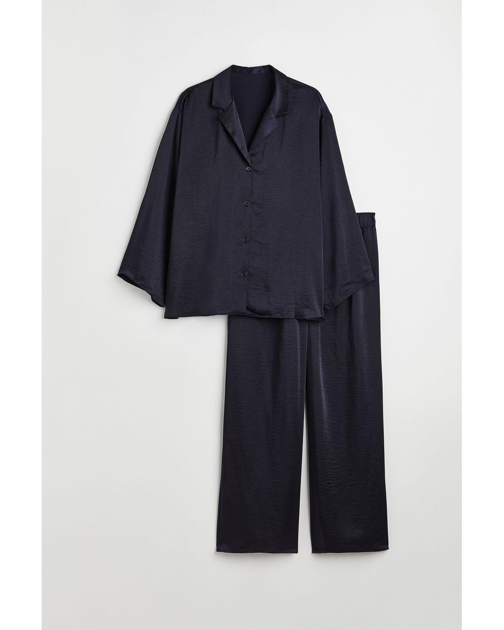 Schlafshirt und Hose in Blau H&M Satin H & M Damen Bekleidung Nachtwäsche Schlafanzüge 