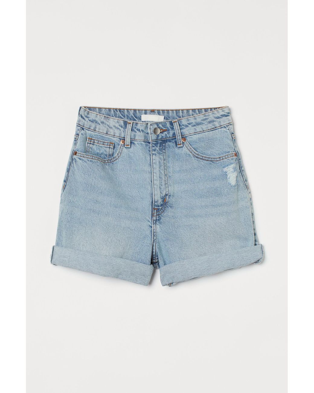 H\u0026M Mom High Denim Shorts in Blue 