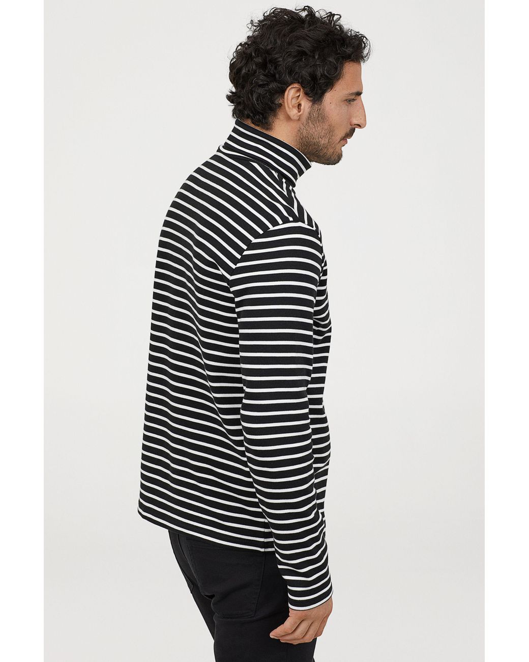 H\u0026M Cotton Striped Turtleneck Shirt in 