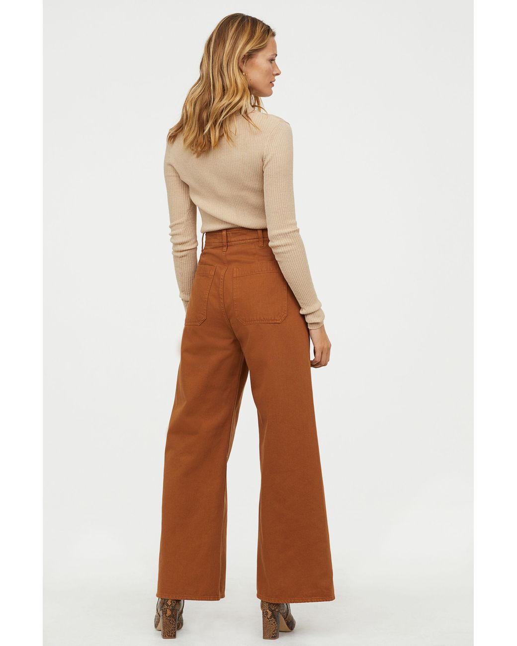 H\u0026M Cotton Wide-leg Twill Pants in Rust 