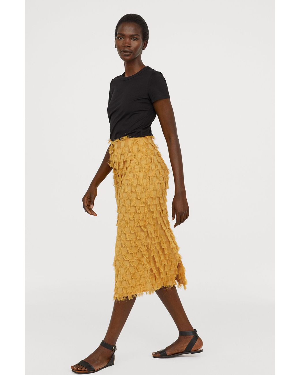 H&M Skirt With Fringe in Yellow | Lyst