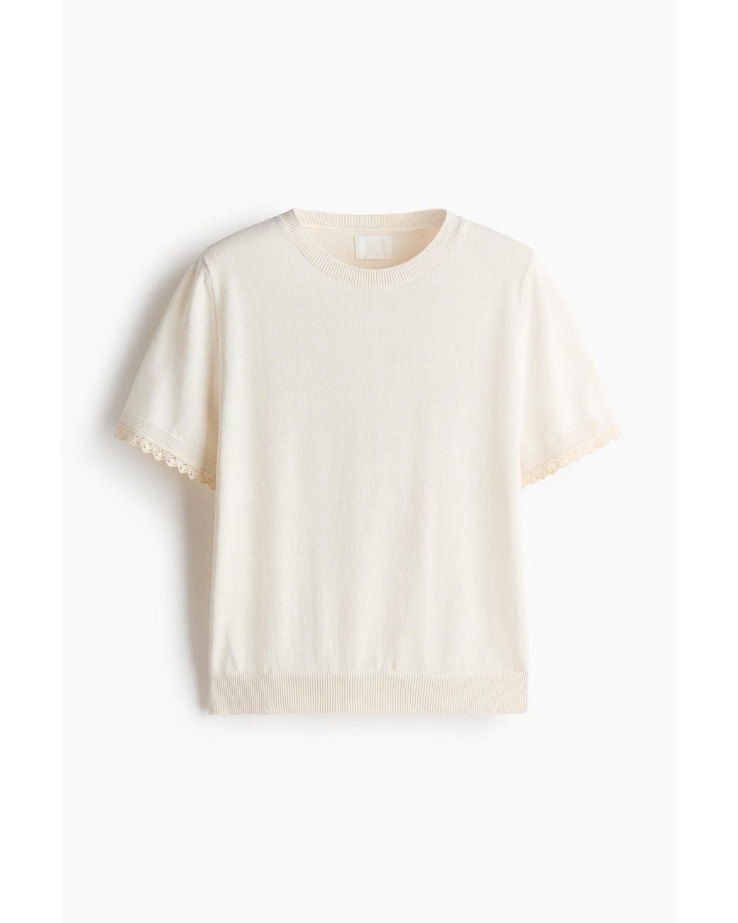 H&M White Feinstrickshirt mit Spitze
