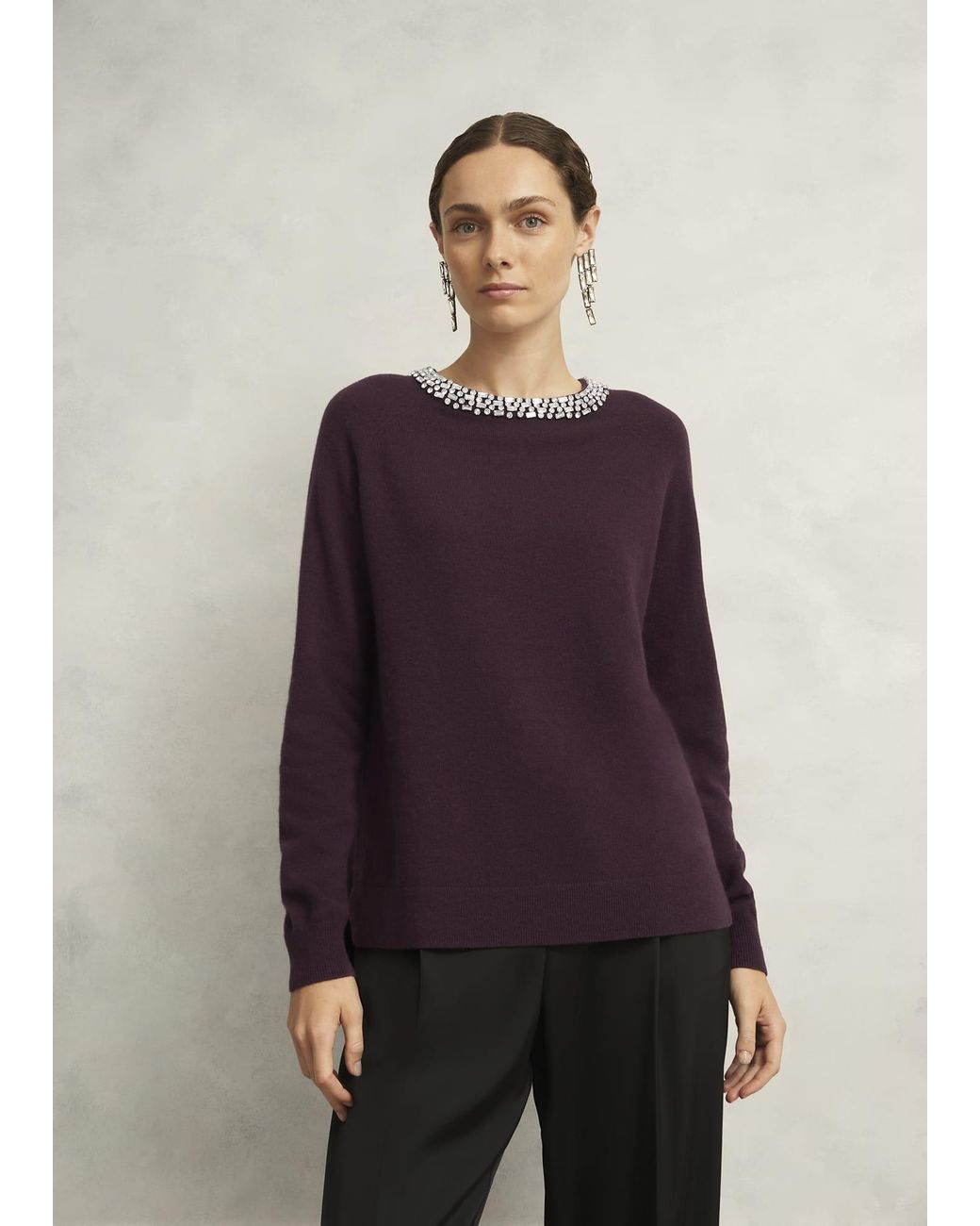 Hobbs Purple Sherry Wool Blend Gem Detail Jumper