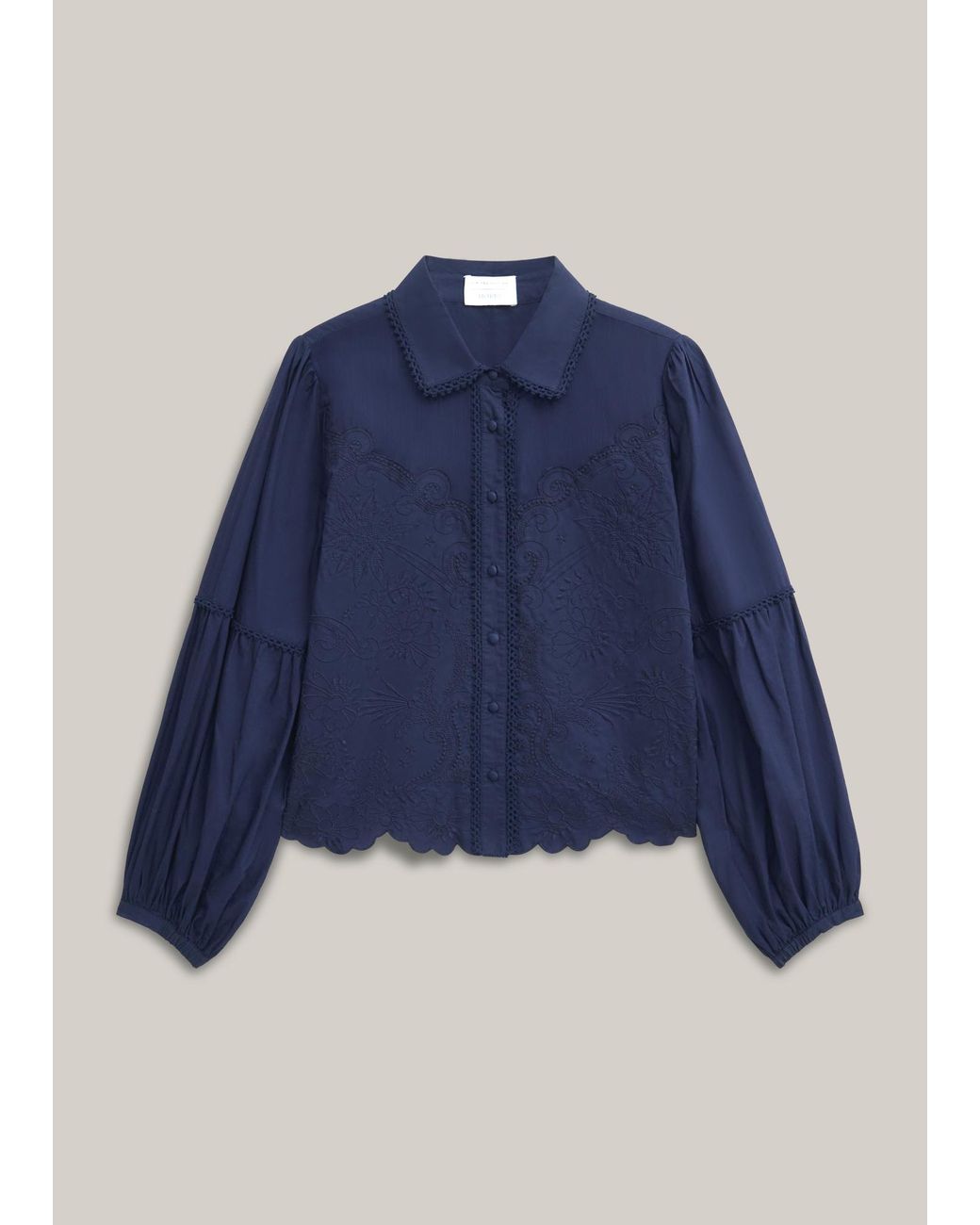 Hobbs Blue Becky Mixed Media Embroidered Shirt