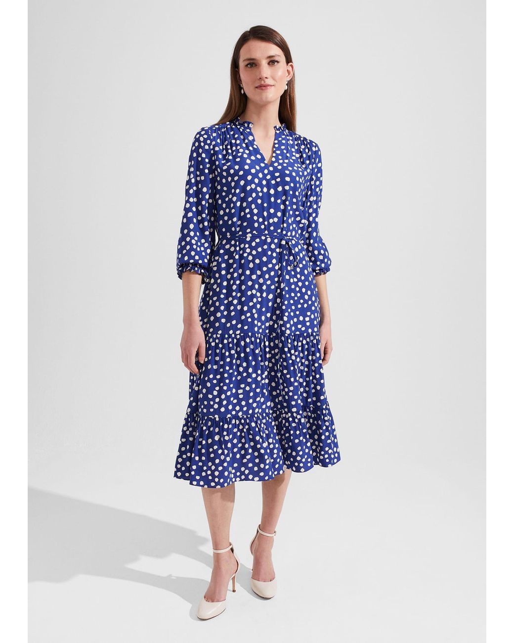 Hobbs Blue Adela Spot A-line Dress