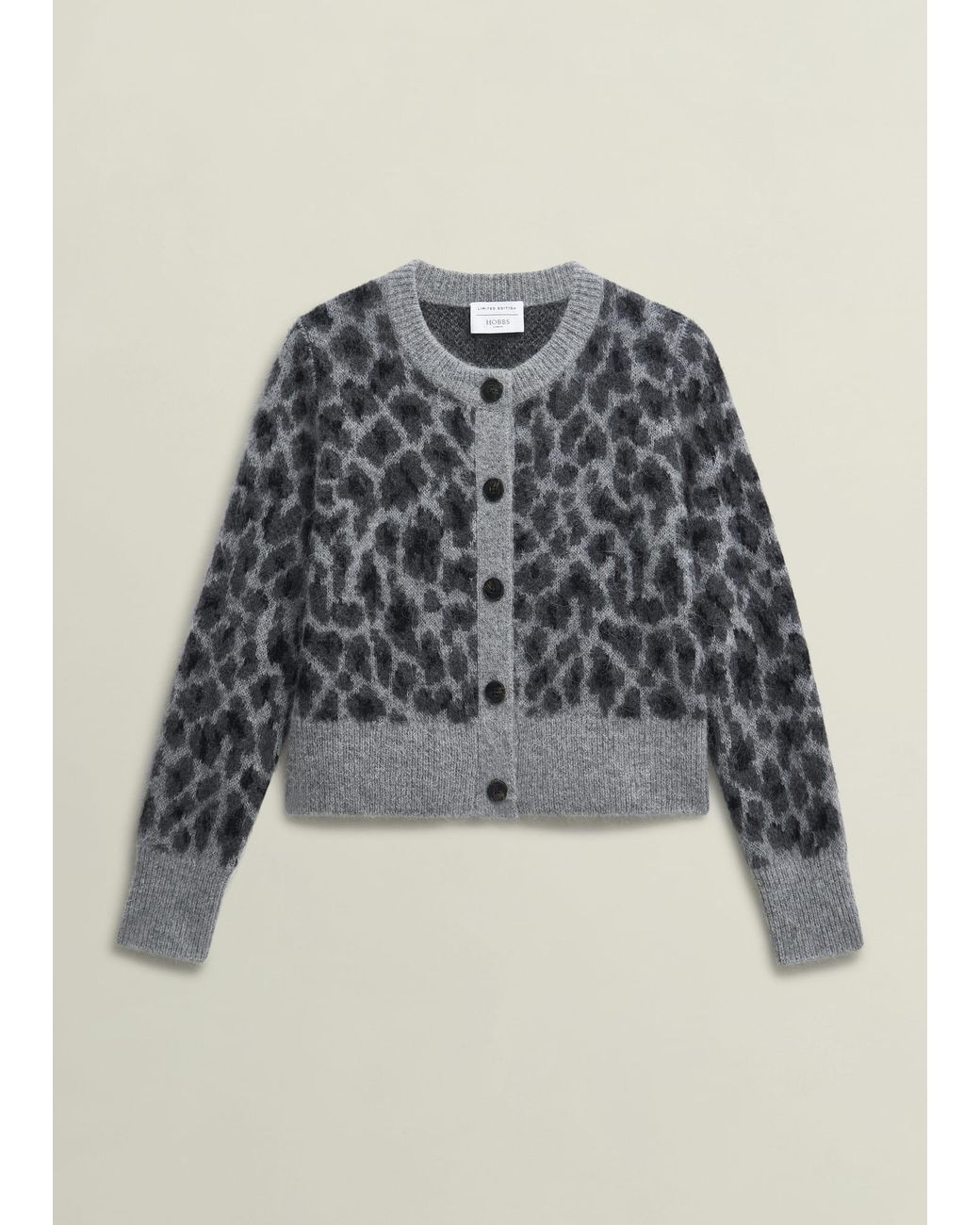Hobbs Natural Raleigh Leopard Print Crew Neck Knitted Cardigan